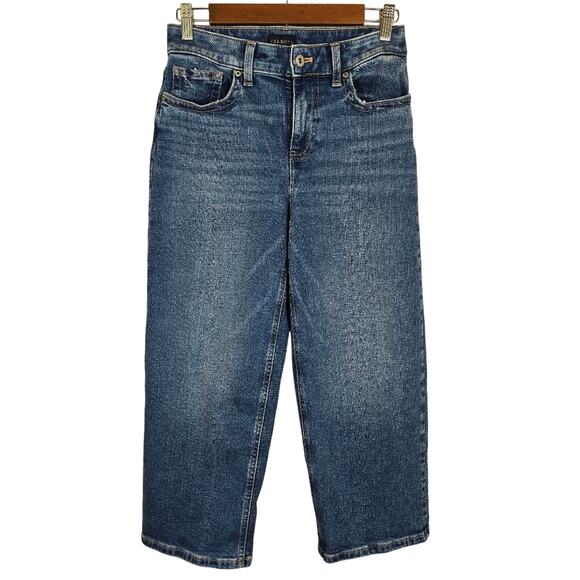 E TALBOTS Wide Leg Crop Blue Jeans Como Wash Womens Size 2P Ankle High Waist - Picture 1 of 9